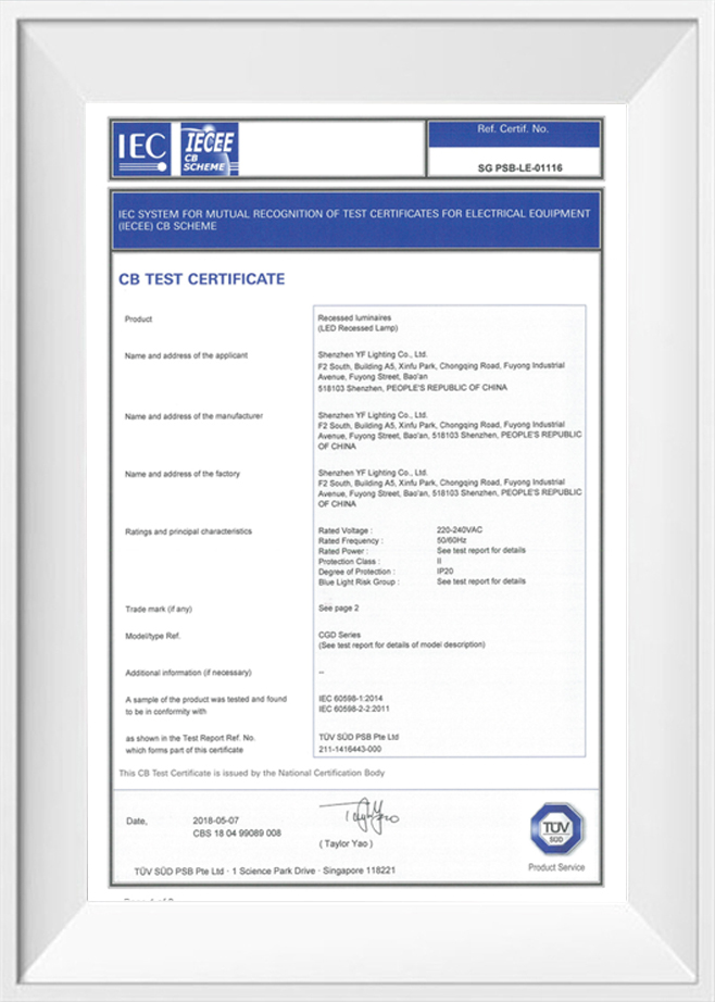 Embedded Luminaires International Electrotechnical Commission (IEC) CB Certification