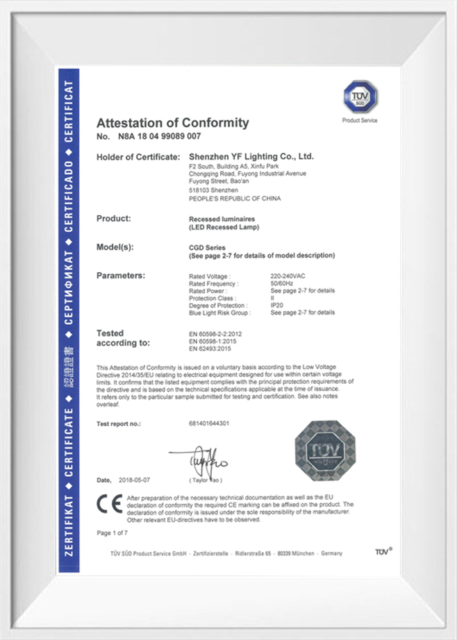 Embedded Lighting Fixtures EU CE Certification